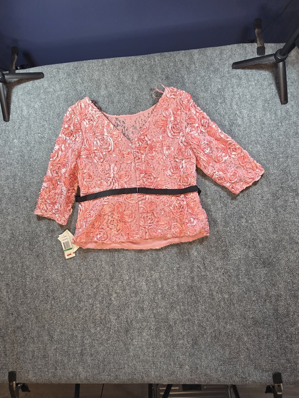 Alex Evenings Pink Floral Applique Top Womens Large NWT Ribbon Waist - Picture 6 of 7